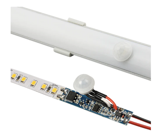 LED-Aluminiumprofil mit integriertem PIR-Sensor SPIR005 – 5W, 24V, 3000K, 500lm, 1m Länge, IP20, für LED-Streifen, Bewegungsmelder, dimmbar, energieeffizient, moderne Beleuchtungslösung