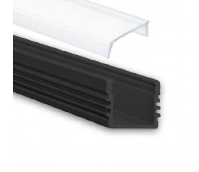Schwarzes LED-Aluminiumprofil mit Diffusorabdeckung - 16,8mm x 13,01mm - für LED-Streifen - Präzisionsgehäuse in Industriequalität - 02ZWART