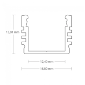 Schwarzes LED-Aluminiumprofil mit Diffusorabdeckung - 16,8mm x 13,01mm - für LED-Streifen - Präzisionsgehäuse in Industriequalität - 02ZWART