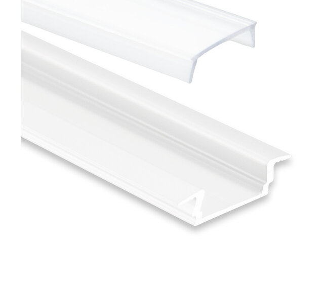 Wand- oder Decken-Einbauprofil für LED-Streifen, weiß, 16,80 mm x 5,91 mm, mit Abdeckung, 08WEISS – Präzise Aluminiumschiene für indirekte Beleuchtung, 1 m Länge, ideal für Wohn- und Gewerberäume