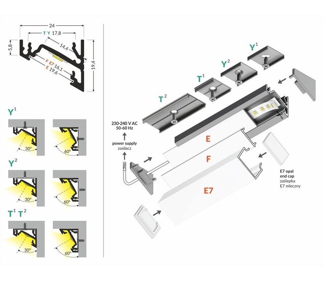 LED Streifen Aluminium-Hohlkammerprofil 24 mm x 19,4 mm mit Abdeckung – C21ALU, diffuses Licht, optimale Wärmeableitung, für LED-Beleuchtung, Montageleicht, 1 m Länge, passend für 24V/12V LED-Streifen LED Streifen Aluminium-Hohlkammerprofil 24 mm x 19,4 mm mit Abdeckung – C21ALU, diffuses Licht, optimale Wärmeableitung, für LED-Beleuchtung, Montageleicht, 1 m Länge, passend für 24V/12V LED-Streifen