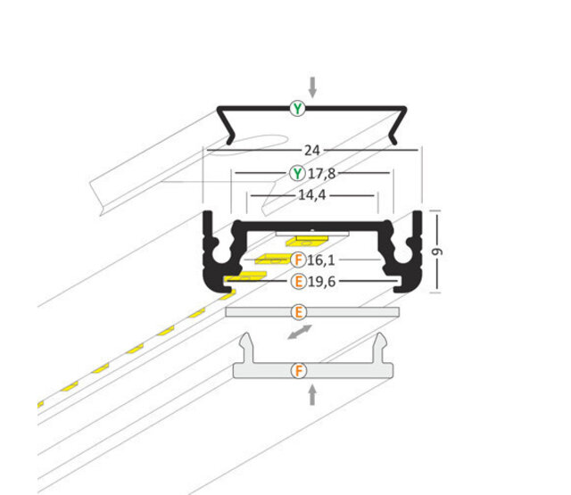 Schwarzes LED-Aluprofil 09Schwarz, 1 oder 2 m