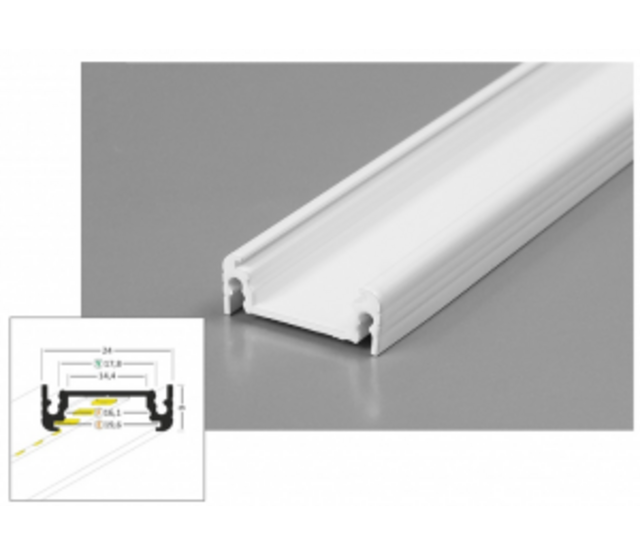 Wit LED-Aluminiumprofil 24 mm x 9 mm mit Diffusorabdeckung für LED-Streifen – 09WIT, 24V, 9 Watt, hochwertige Lichtstreuung, präzise Montage, ideal für Innenbeleuchtung