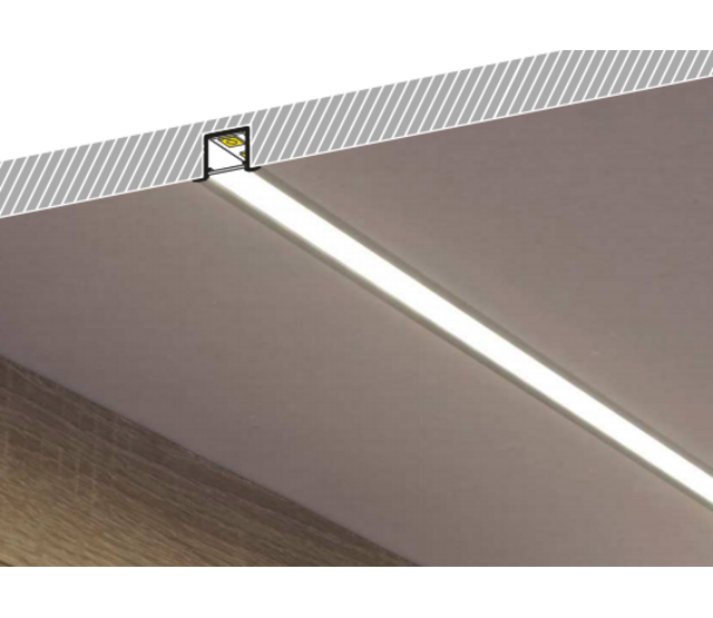 Schwarzes LED-Einbauprofil mit Klickabdeckung 18,80 mm x 12,00 mm für LED-Streifen – 03.1SCHWARZ – Präzise Aluminiumschiene für indirekte Beleuchtung Schwarzes LED-Einbauprofil mit Klickabdeckung 18,80 mm x 12,00 mm für LED-Streifen – 03.1SCHWARZ – Präzise Aluminiumschiene für indirekte Beleuchtung