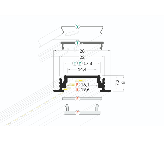 LED-Einbauprofil mit Abdeckung 28 mm x 8 mm für LED-Streifen – 09Inbouw-Alu, Aluminium, präzise Montage, diffuses Licht, ideal für moderne Beleuchtungslösungen LED-Einbauprofil mit Abdeckung 28 mm x 8 mm für LED-Streifen – 09Inbouw-Alu, Aluminium, präzise Montage, diffuses Licht, ideal für moderne Beleuchtungslösungen