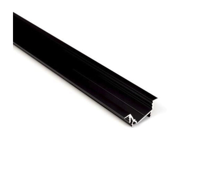 Schwarzes diagonal eingebautes LED-Profil mit Klickabdeckung 30 mm x 12,7 mm für LED-Streifen – C22SCHWARZ, ideal für moderne Beleuchtungslösungen Schwarzes diagonal eingebautes LED-Profil mit Klickabdeckung 30 mm x 12,7 mm für LED-Streifen – C22SCHWARZ, ideal für moderne Beleuchtungslösungen