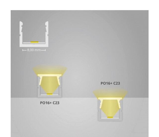 LED-Aluminiumprofil mit Klickabdeckung 10 mm x 9,2 mm für LED-Streifen – SLIM08ALU, schmal & hochwertig, ideal für indirekte Beleuchtung
