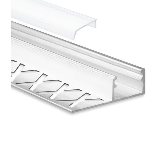 LED Fliesenprofil mit Abdeckung, 37 mm x 10,9 mm, STUC100 – Präzises Aluminiumprofil für LED-Streifen, ideal für indirekte Beleuchtung, Decken- und Wandintegration, inklusive Diffusor, maßgenau nach DIN-Norm