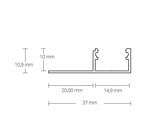 LED Fliesenprofil STUC100 – 37 × 10,9 mm, mit Abdeckung | Für LED Streifen bis 12,4 mm