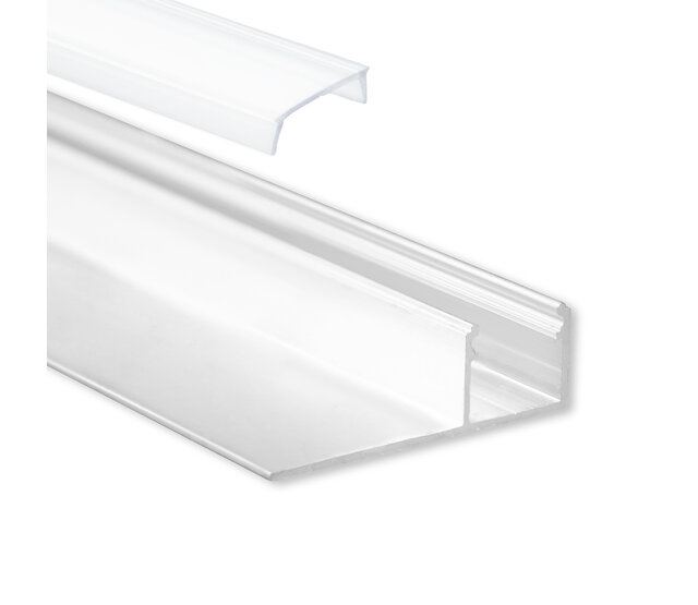 LED-Gipsplattenprofil mit opaler Klickabdeckung 47mm x 14,50mm – GIPS100 | LED-Streifen-Einbauprofil für Gipskarton, präzise Maße, moderne Beleuchtungslösung LED-Gipsplattenprofil mit opaler Klickabdeckung 47mm x 14,50mm – GIPS100 | LED-Streifen-Einbauprofil für Gipskarton, präzise Maße, moderne Beleuchtungslösung