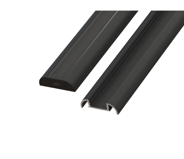 Schwarzes LED-Aufbauprofil mit Abdeckung 25,79 mm x 6,5 mm für LED-Streifen, 17.1ZWART – Präzise Aluminiumschiene für professionelle LED-Beleuchtung Schwarzes LED-Aufbauprofil mit Abdeckung 25,79 mm x 6,5 mm für LED-Streifen, 17.1ZWART – Präzise Aluminiumschiene für professionelle LED-Beleuchtung