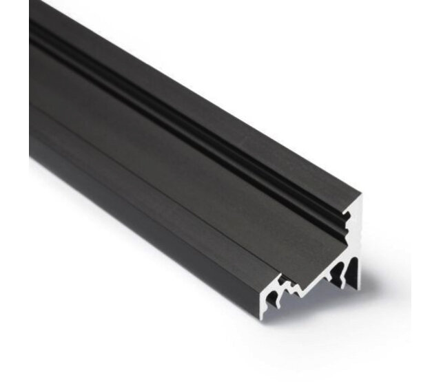 Schwarzes LED-Aluminium-Hohlkammerprofil 34 x 26,8 mm mit opaler Abdeckung für LED-Streifen bis 12 mm Breite – C27SCHWARZ, ideal für indirekte Beleuchtung, präzise Verarbeitung, hochwertige Oberfläche, optimale Wärmeableitung