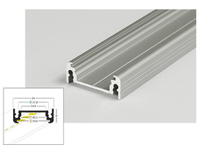 LED Profil 2m mit kostenloser Abdeckung 24x9mm – Aluminium Silber