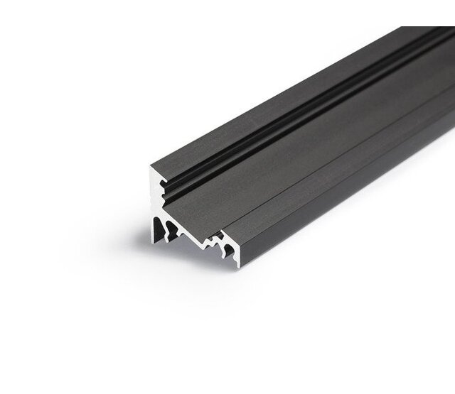 Schwarzes LED-Aluminium-Hohlkammerprofil 20 mm x 16 mm mit Diffusorabdeckung für LED-Streifen – C14ZWART – Ideal für indirekte Beleuchtung und Einbau von LED-Bändern
