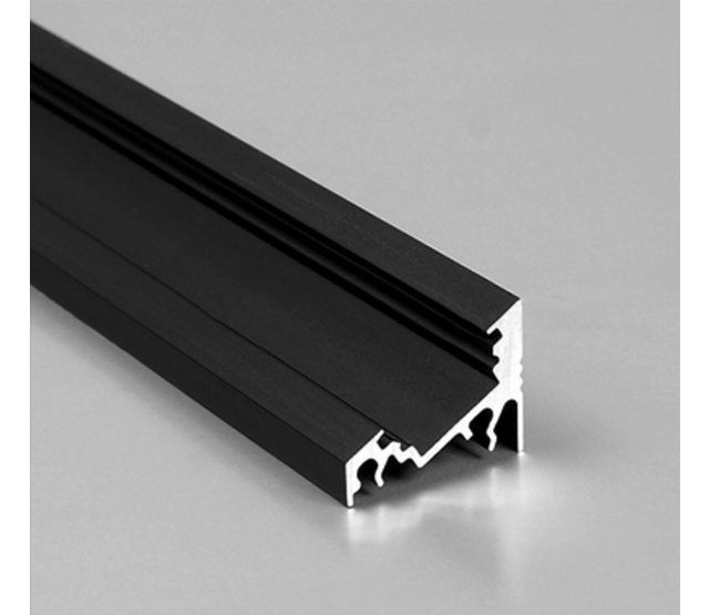 Schwarzes LED-Aluminium-Hohlkammerprofil 20 mm x 16 mm mit Diffusorabdeckung für LED-Streifen – C14ZWART – Ideal für indirekte Beleuchtung und Einbau von LED-Bändern