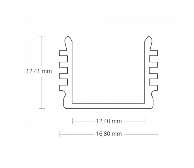 LED-Aluminiumprofil 16,80 mm x 12,41 mm mit flacher Opalabdeckung für LED-Streifen – 05.1Alu, präzise Maße, hochwertige Verarbeitung, ideal für indirekte Beleuchtung