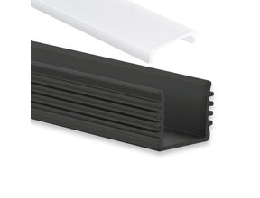 Schwarzes LED-Profil 16,8x16,8 mm mit flacher opaler Abdeckung – 05.1SCHWARZ