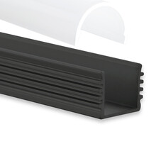 Schwarzes LED-Profil 2m mit opaler Abdeckung 16,8x16,8mm für LED-Streifen
