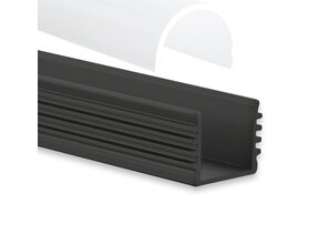 Schwarzes LED-Aluminiumprofil 2m mit opaler Abdeckung 16,8 x 16,8 mm für LED-Streifen