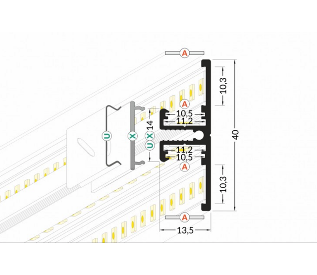 LED Aluminiumprofil Up Down 13,5 mm x 40 mm – UpDown02ALU – Profil für LED Streifen mit Abdeckung, optimale Lichtverteilung nach oben und unten, ideal für indirekte Beleuchtung, präzise Maße 13,5 mm x 40 mm, hochwertige Aluminiumausführung