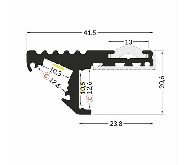 LED-Streifen Aluminium-Trapprofil mit Abdeckung 41,5 mm x 20,6 mm - D10ALU | Präzise Montage für LED-Beleuchtung | Hochwertiges Aluminiumprofil für Treppenstufen LED-Streifen Aluminium-Trapprofil mit Abdeckung 41,5 mm x 20,6 mm - D10ALU | Präzise Montage für LED-Beleuchtung | Hochwertiges Aluminiumprofil für Treppenstufen