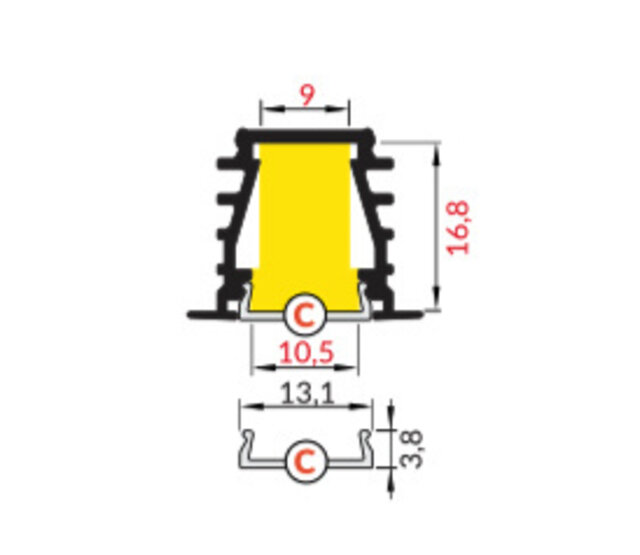 LED-Deckenprofil weiß mit opaler Abdeckung, 23,4 mm x 19 mm, für LED-Streifen, GYPROC10WEISS – Modernes Einbauprofil für indirekte Beleuchtung, präzise Maße, hochwertige Verarbeitung, ideal für Wohn- und Büroräume.