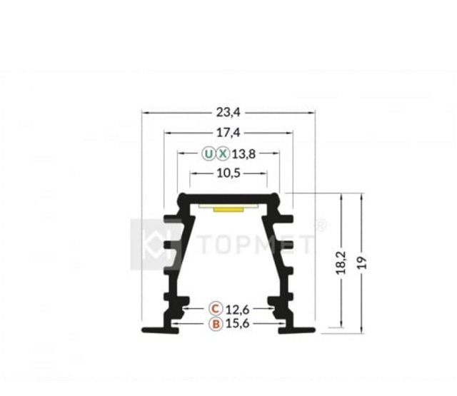 LED-Deckenprofil weiß mit opaler Abdeckung, 23,4 mm x 19 mm, für LED-Streifen, GYPROC10WEISS – Modernes Einbauprofil für indirekte Beleuchtung, präzise Maße, hochwertige Verarbeitung, ideal für Wohn- und Büroräume.