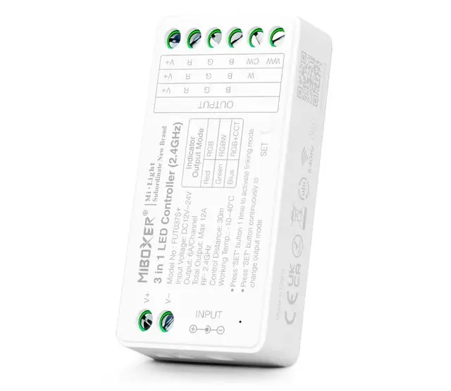 RGB/RGBW/RGBWW/RGBCCT LED-Controller 3-in-1 für 12-24V LED-Streifen – FUT037S+ mit präziser Farbsteuerung und Kompatibilität für alle LED-Typen