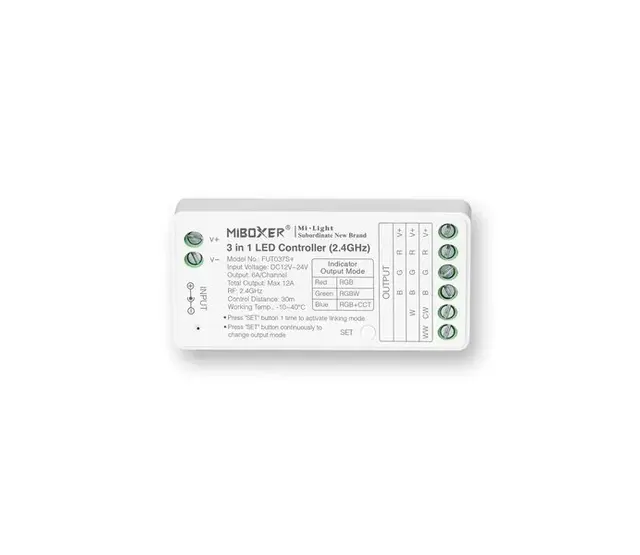 RGB/RGBW/RGBWW/RGBCCT LED-Controller 3-in-1 für 12-24V LED-Streifen – FUT037S+ mit präziser Farbsteuerung und Kompatibilität für alle LED-Typen
