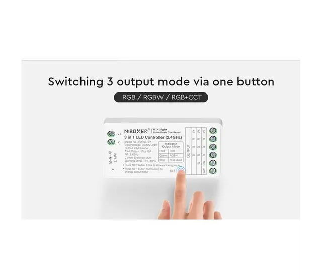 RGB/RGBW/RGBWW/RGBCCT LED-Controller 3-in-1 für 12-24V LED-Streifen – FUT037S+ mit präziser Farbsteuerung und Kompatibilität für alle LED-Typen