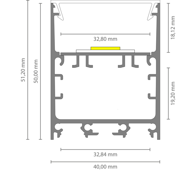 LED-Aluminiumprofil 40mm x 50mm mit Klickabdeckung – XL340ALU für LED-Streifen, hochwertige Beleuchtungslösung, präzise Lichtführung, ideal für Innen- und Außenbereich, langlebig und einfach zu montieren