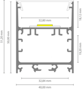 40mm x 50mm weißes LED-Aluminiumprofil mit opaler Klickabdeckung für LED-Streifen – XL340WEISS, ideal für indirekte Beleuchtung, 40x50 mm, hochwertige Lichtstreuung