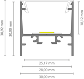 LED-Aluminiumprofil 30 mm x 30,92 mm mit Opale, klare und schwarze Klickabdeckung – XL306ALU – ideal für LED-Streifen, präzise Montage, hochwertige Lichtstreuung, maßgenau nach DIN-Normen LED-Aluminiumprofil 30 mm x 30,92 mm mit Opale, klare und schwarze Klickabdeckung – XL306ALU – ideal für LED-Streifen, präzise Montage, hochwertige Lichtstreuung, maßgenau nach DIN-Normen