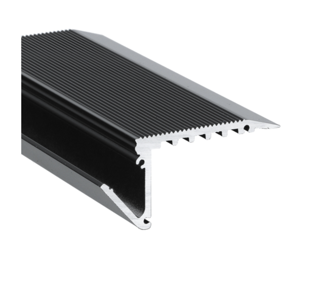 Schwarzes LED-Treppenprofil UP-BOLD12 K - 58,9 × 27,5 mm | inkl. opaler Abdeckung