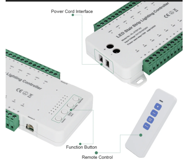 Professionelle LED-Treppenstufensteuerung mit Fernbedienung – bis zu 16 Stufen – Komplettes Controller-Set inkl. LED-Streifen, 24V, 5m, IP65, dimmbar, RGBW, einfach zu installieren, ideal für Innen- und Außenbereich Professionelle LED-Treppenstufensteuerung mit Fernbedienung – bis zu 16 Stufen – Komplettes Controller-Set inkl. LED-Streifen, 24V, 5m, IP65, dimmbar, RGBW, einfach zu installieren, ideal für Innen- und Außenbereich