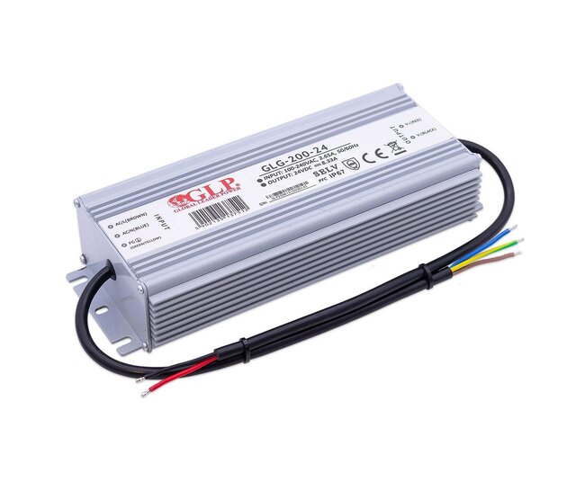 110V LED-Treiber 200W 24V 8,33A – IP67 wasserdicht – GLG-200-24 – Ideal für LED-Streifen – Achtung: 110VAC Eingang – Technische Spezifikationen nach DIN-Norm 110V LED-Treiber 200W 24V 8,33A – IP67 wasserdicht – GLG-200-24 – Ideal für LED-Streifen – Achtung: 110VAC Eingang – Technische Spezifikationen nach DIN-Norm