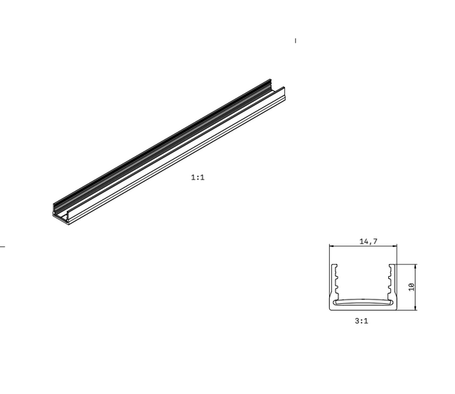 Mini LED-Einbauleiste quadratisch – MD3 ALU Aluminiumprofil Trackrail, 1m/2m, für präzise Beleuchtung in Vitrinen und Schaufenstern