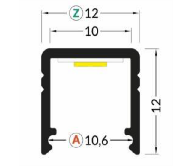 Weißes LED-Aluprofil 4 m, 12x12 mm mit Abdeckung