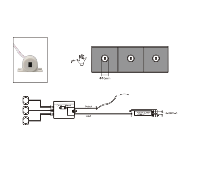 LED Tür- und Handkontroller mit 1 LED-Sensor (Sensor1213) – Automatische Türöffnung, Schwarz – Präzise Steuerung für LED-Streifen, 12V/24V, DE-konform LED Tür- und Handkontroller mit 1 LED-Sensor (Sensor1213) – Automatische Türöffnung, Schwarz – Präzise Steuerung für LED-Streifen, 12V/24V, DE-konform