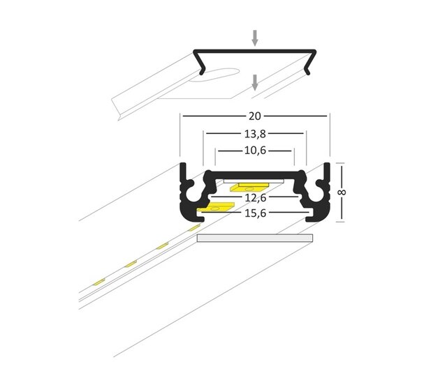 24 mm x 9 mm Aluminium LED-Profil mit Abdeckung für LED-Streifen – 210ALU – Hochwertiges Alu-Profil für präzise Lichtführung und optimale Wärmeableitung 24 mm x 9 mm Aluminium LED-Profil mit Abdeckung für LED-Streifen – 210ALU – Hochwertiges Alu-Profil für präzise Lichtführung und optimale Wärmeableitung