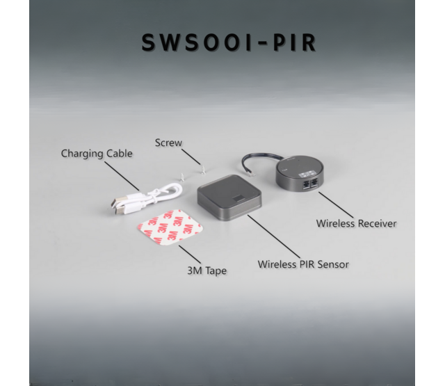 Kabelloser Bewegungsmelder mit LED-Streifen – SWS001-PIR, 12V/24V, IP44, 5-8m Reichweite, 120° Erfassungswinkel, ideal für Innen- und Außenbereich
