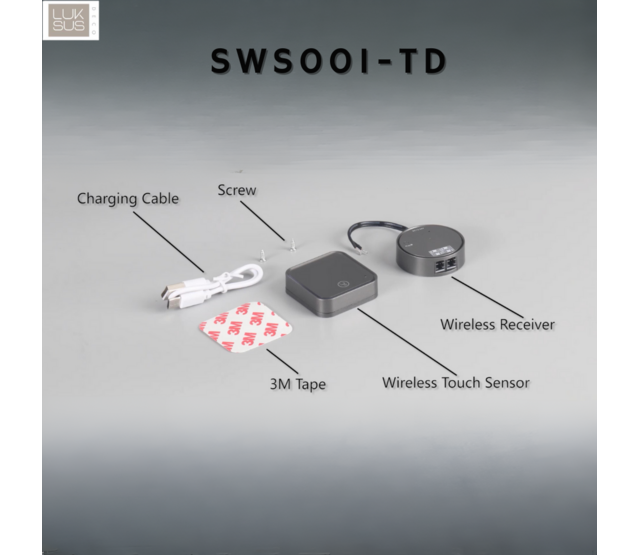 Drahtloser Touch-Dimmer für LED-Streifen – SWS001-TD mit 24V DC, 4A, PWM-Steuerung, 2,4 GHz Funktechnologie, kompatibel mit RGB/RGBW-LEDs, 10-100% Dimmbereich, 5m Reichweite, CE-zertifiziert