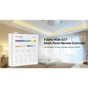 Draadloser LED-Wanddimmer Weiß B4 Miboxer – 4-Zonen-Steuerung für RGB+CCT LED-Streifen, 2,4 GHz Funk, kompatibel mit Smart Home, max. 144W/Zone, 12-24V DC, inkl. Fernbedienung Draadloser LED-Wanddimmer Weiß B4 Miboxer – 4-Zonen-Steuerung für RGB+CCT LED-Streifen, 2,4 GHz Funk, kompatibel mit Smart Home, max. 144W/Zone, 12-24V DC, inkl. Fernbedienung