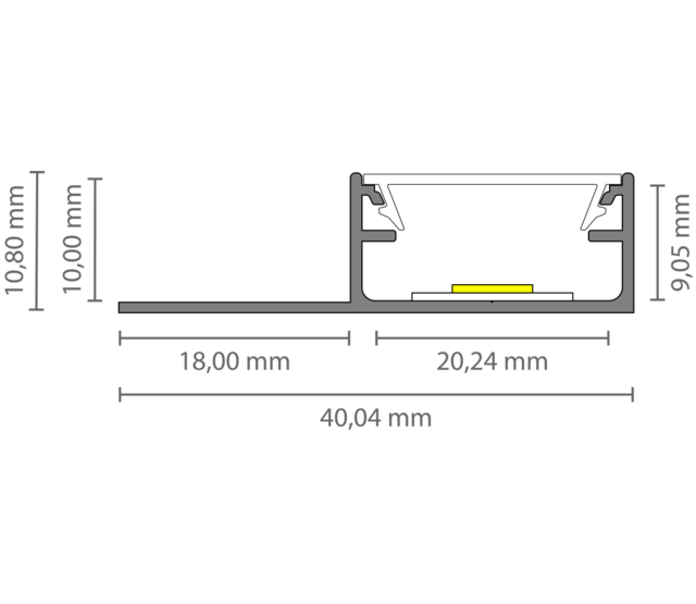 LED Fliesenprofil 40mm x 10,8mm – F1H| Aluminiumprofil für LED-Beleuchtung, inkl. Diffusor, 40 mm breit, 10,8 mm hoch, für moderne Lichtlösungen