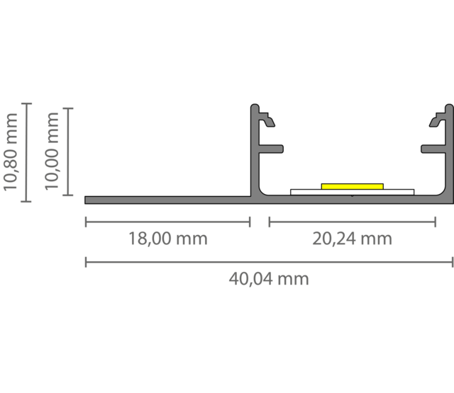 LED Fliesenprofil F1H – 40 × 10,8 mm, mit Abdeckung | Für LED Streifen bis 15 mm