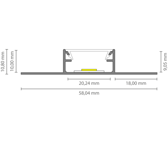 LED Fliesenprofil STUC400 – 58,04 × 10,8 mm, mit Abdeckung | Für LED Streifen bis 15 mm