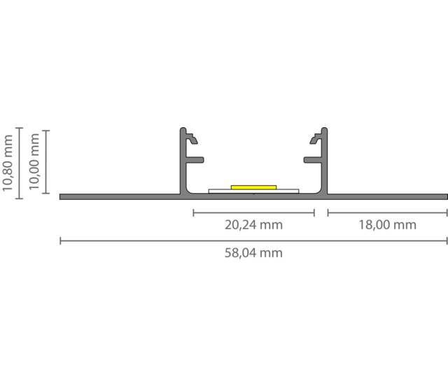 LED Fliesenprofil STUC400 – 58,04 × 10,8 mm, mit Abdeckung | Für LED Streifen bis 15 mm