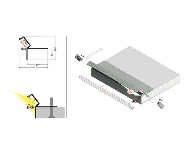 LED-Deckenleuchte für Gipskartonplatten mit Opal-Klickabdeckung, 35,20 mm x 28,60 mm, dimmbar, inkl. LED-Streifen, Einbauleuchte für moderne Raumbeleuchtung - PLAFOND12DOWN LED-Deckenleuchte für Gipskartonplatten mit Opal-Klickabdeckung, 35,20 mm x 28,60 mm, dimmbar, inkl. LED-Streifen, Einbauleuchte für moderne Raumbeleuchtung - PLAFOND12DOWN
