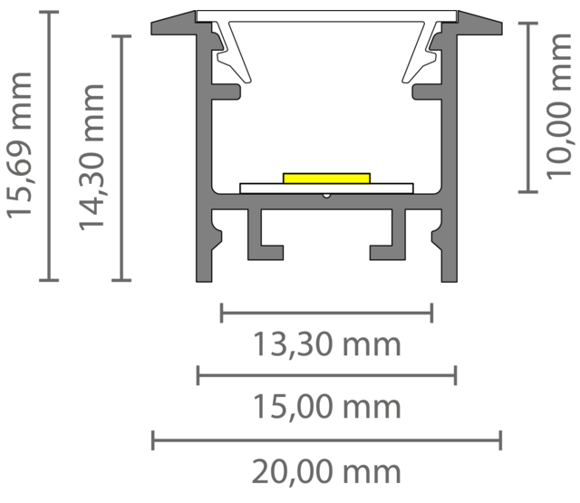Schwarzes LED-Einbauprofil 15mm x 15,69mm mit Klickabdeckung für LED-Streifen – 303Schwarz | Aluminiumprofil für indirekte Beleuchtung, 15 mm Nutbreite, hochwertige Montage für LED-Technik