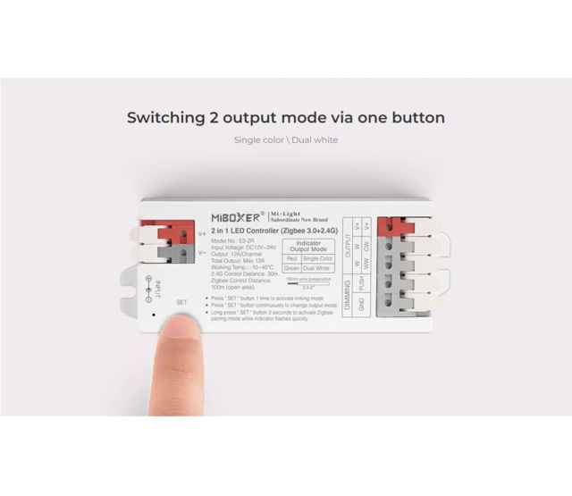 Professioneller Zigbee + 2,4 GHz 2-in-1 LED-Controller E2-ZR für LED-Streifen – Smart Home-fähig, dimmbar, kompatibel mit Alexa & Google Home, 24V/12V, max. 144W, RGB+CCT-Steuerung Professioneller Zigbee + 2,4 GHz 2-in-1 LED-Controller E2-ZR für LED-Streifen – Smart Home-fähig, dimmbar, kompatibel mit Alexa & Google Home, 24V/12V, max. 144W, RGB+CCT-Steuerung